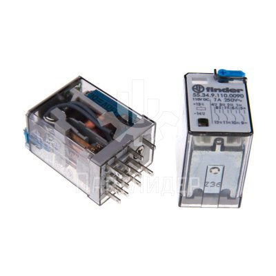 Реле промежуточное 110VDC 7А с блокируемой проверочной кнопкой и защитным диодом Finder 55.34.9.110.0090