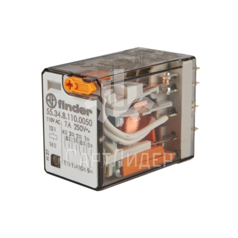 Реле промежуточное 110VAC 7A с блокируемой проверочной кнопкой и светодиодом Finder 55.34.8.110.0050